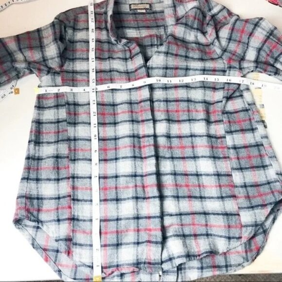 Ethereal Split Open Back Flannel Plaid Button Down Womens Gray Small - Picture 9 of 9